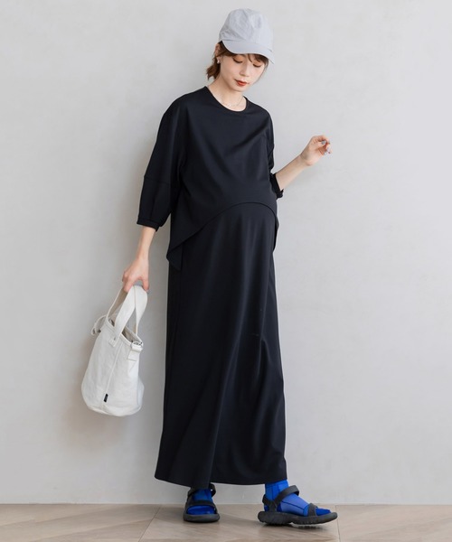 フェリシモMama（フェリシモママ）の「Ｍｏｒｅｄｄｅ　フォーマルシーンでも使える　授乳がかんたん　しなやかカットソーのデザインワンピース（マタニティウェア/グッズ・レディース・ブラック/グレイッシュブルー・MEDIUM/LARGE/X-LARGE）」の13枚目の写真