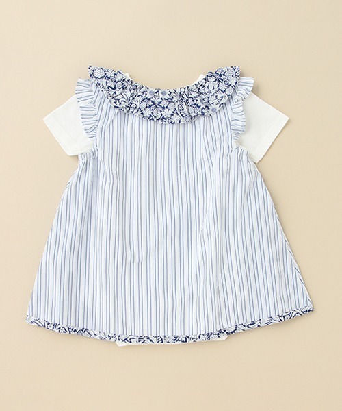 sense of wonder（センスオブワンダー）の「ストライプリバティファブリックフリルボディスーツセット（ロンパース・キッズ・オフホワイト/ブルー・70-80cm）」の4枚目の写真