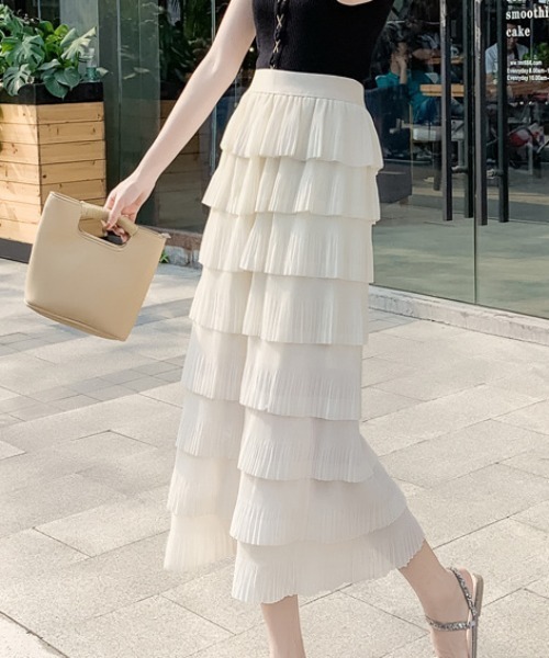 a lot of love（ア ロット オブ ラブ）の「シフォン調・ティアードスカート（スカート・レディース・ブラック/ホワイト・FREE）」の10枚目の写真