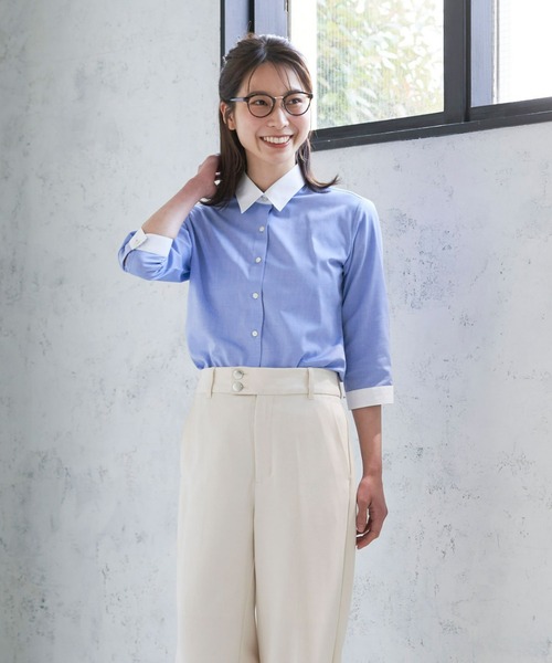 TOKYO SHIRTS(トウキョウシャツ)の「形態安定ノーアイロン クレリックレギュラー衿 七分袖ビジネスワイシャツ(ビジネスシャツ・レディース・ブルー・LL/S/M/L/XL)」の1枚目の写真