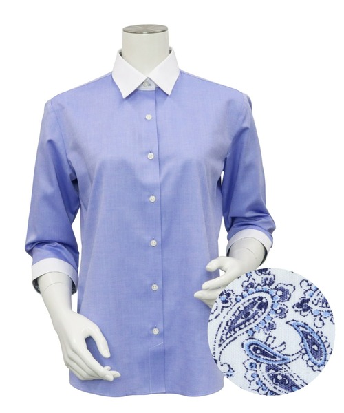 TOKYO SHIRTS(トウキョウシャツ)の「形態安定ノーアイロン クレリックレギュラー衿 七分袖ビジネスワイシャツ(ビジネスシャツ・レディース・ブルー・LL/S/M/L/XL)」の4枚目の写真