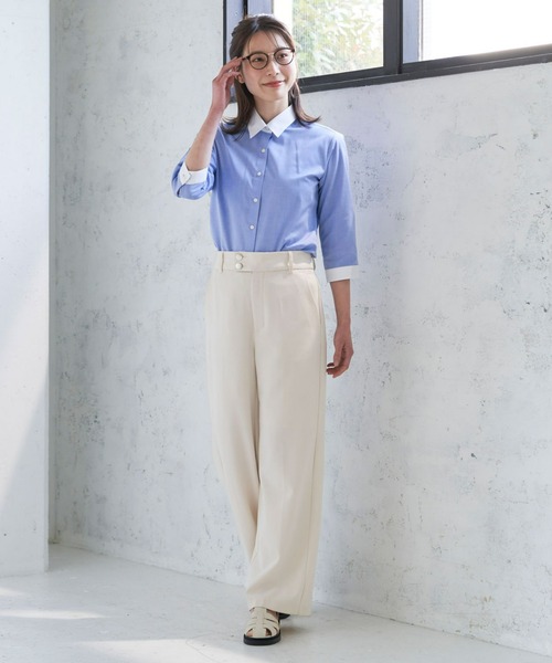 TOKYO SHIRTS(トウキョウシャツ)の「形態安定ノーアイロン クレリックレギュラー衿 七分袖ビジネスワイシャツ(ビジネスシャツ・レディース・ブルー・LL/S/M/L/XL)」の9枚目の写真