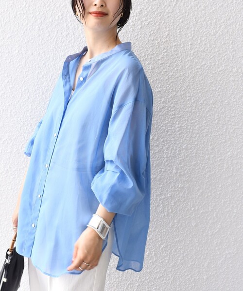 〈手洗い可能〉デザインスリーブシアーシャツ