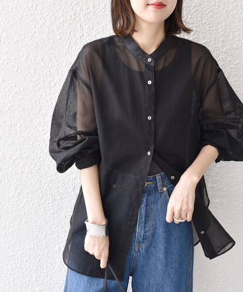 〈手洗い可能〉デザインスリーブシアーシャツ