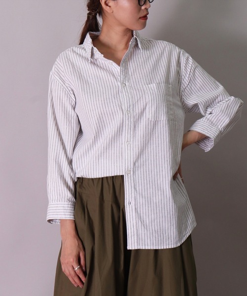 BAYBLO(ベイブロ)の「(BG)【ユニセックス】リネンブレンド レギュラーカラー 7分袖 シャツ(シャツ/ブラウス・メンズ・ホワイト系その他3/ブルー系その他/ネイビー/オレンジ系その他/オフホワイト/ベージュ系その他3/ブラック/カーキ/グレー系その他/ピンク系その他/ライトピンク/ブルー系その他2/ブルー系その他3・MEDIUM/X-LARGE/LARGE)」の19枚目の写真