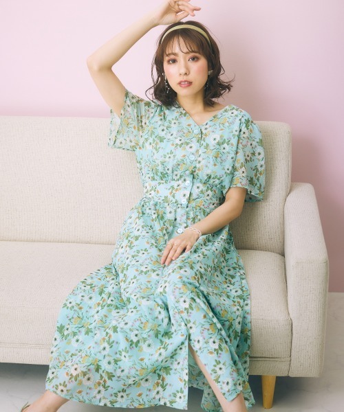 marun（マルン）の「＜大きいサイズ＞ フラワープリントワンピース marun（ワンピース・レディース・グリーン/ブラック・L/LL/3L/4L/5L）」の14枚目の写真