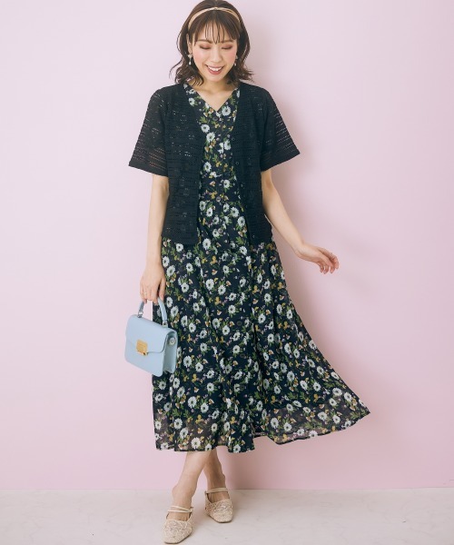 marun（マルン）の「＜大きいサイズ＞ フラワープリントワンピース marun（ワンピース・レディース・グリーン/ブラック・L/LL/3L/4L/5L）」の7枚目の写真