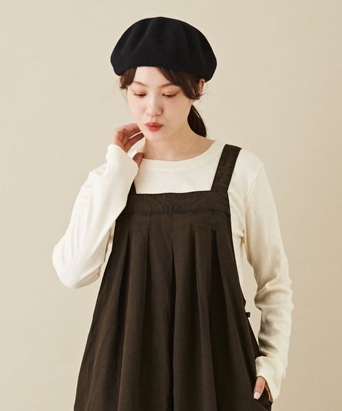 CUBE SUGAR(キューブシュガー)の「ショートスラブフライス無地長袖クルーネックインナー(Tシャツ/カットソー・レディース・グリーン/オレンジ/ブラック/ブルー/ホワイト/イエロー/トップグレー・M)」の2枚目の写真