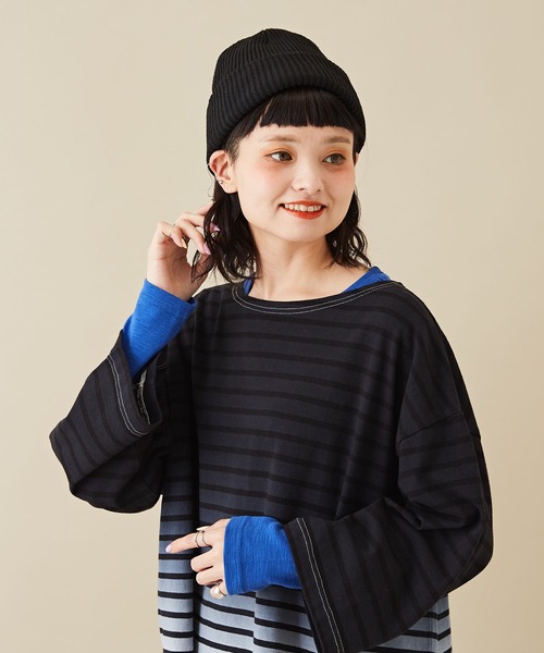 CUBE SUGAR(キューブシュガー)の「ショートスラブフライス無地長袖クルーネックインナー(Tシャツ/カットソー・レディース・グリーン/オレンジ/ブラック/ブルー/ホワイト/イエロー/トップグレー・M)」の1枚目の写真