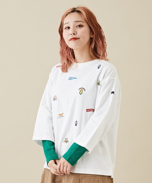 CUBE SUGAR(キューブシュガー)の「ショートスラブフライス無地長袖クルーネックインナー(Tシャツ/カットソー・レディース・グリーン/オレンジ/ブラック/ブルー/ホワイト/イエロー/トップグレー・M)」の5枚目の写真