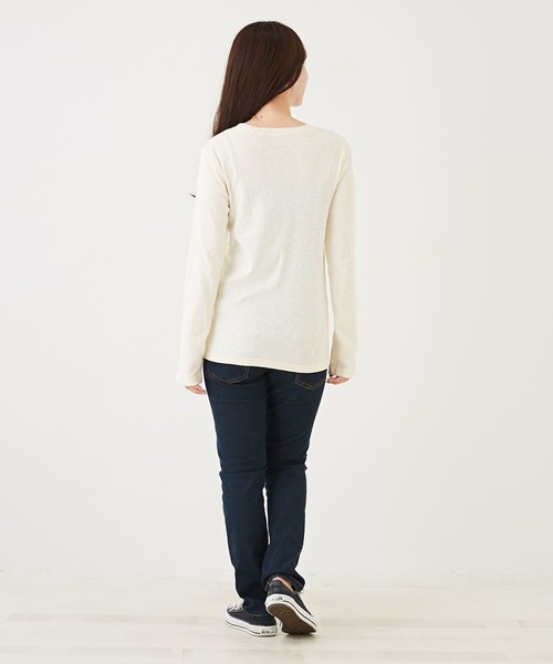 CUBE SUGAR(キューブシュガー)の「ショートスラブフライス無地長袖クルーネックインナー(Tシャツ/カットソー・レディース・グリーン/オレンジ/ブラック/ブルー/ホワイト/イエロー/トップグレー・M)」の19枚目の写真