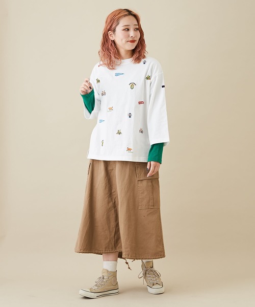 CUBE SUGAR(キューブシュガー)の「ショートスラブフライス無地長袖クルーネックインナー(Tシャツ/カットソー・レディース・グリーン/オレンジ/ブラック/ブルー/ホワイト/イエロー/トップグレー・M)」の13枚目の写真