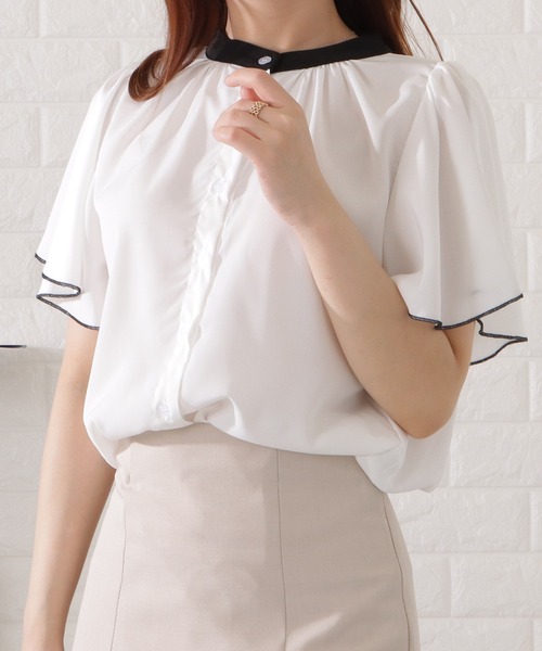 HEVE 2WAYジャケット半袖ブラウス AMBIDEX Store △〇100/2ブロード 丸襟半袖ブラウス(F マルチ90