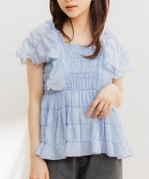 flower（フラワー）の「シアーパピヨンブラウス（シャツ/ブラウス・レディース・ブルー/アイボリー・FREE）」の2枚目の写真