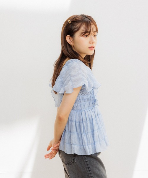 フラワー　シアーパピヨンブラウス　ブルー flower（フラワー）の「シアーパピヨンブラウス（シャツ
