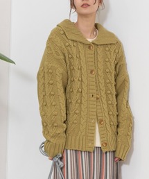 襟付きケーブルニットカーディガン