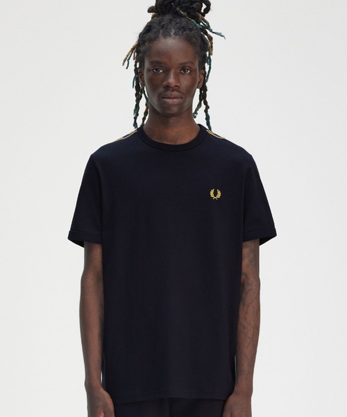★英国発*FRED PERRY*新作*コントラストカフTシャツ/BLACK★ セール】Contrast Tape Ringer T-Shirt／コントラストテープ