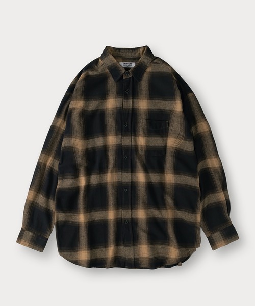 LOWCLASSIC ブラウン チェックシャツ ブラウンオーバーサイズチェックパターンシャツ | ファッション
