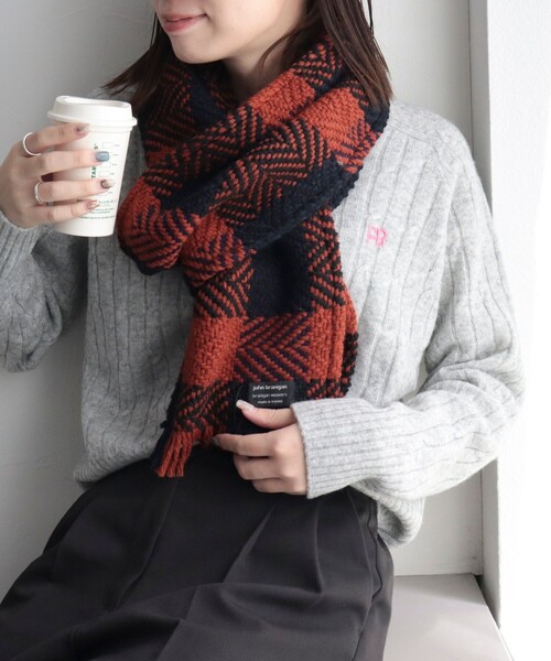 John branigan（ジョンブラニガン）の「【別注】【John Branigan/ジョンブラニガン】カラーチェックマフラー（マフラー・レディース・オレンジ系その他/ホワイト系その他・FREE）」の2枚目の写真