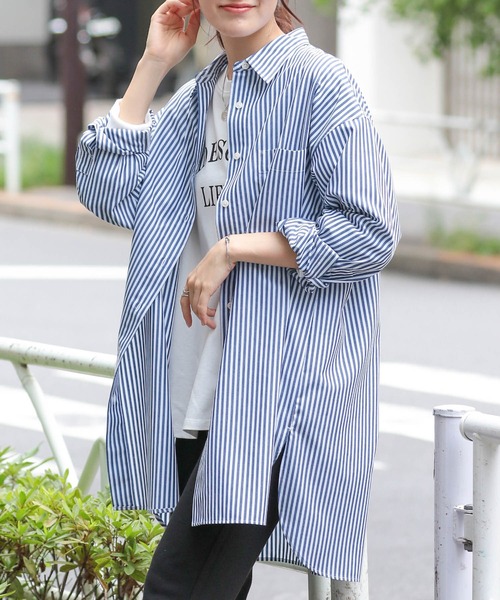 GLOBAL WORK Smile Seed Store（グローバルワーク スマイルシードストア）の「オーバーサイズシャツ/704218（シャツ/ブラウス・レディース・ブラック/ブルー系その他4/オフホワイト/グレー/ブルー系その他5・X-LARGE/SMALL/LARGE/MEDIUM）」の17枚目の写真