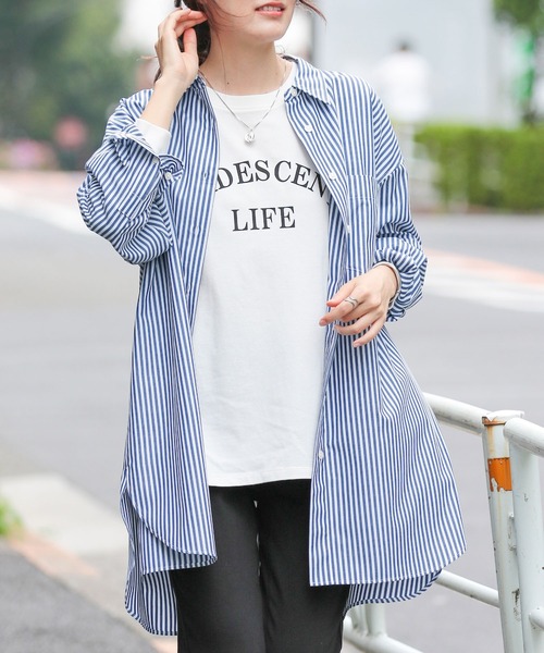 GLOBAL WORK Smile Seed Store（グローバルワーク スマイルシードストア）の「オーバーサイズシャツ/704218（シャツ/ブラウス・レディース・ブラック/ブルー系その他4/オフホワイト/グレー/ブルー系その他5・X-LARGE/SMALL/LARGE/MEDIUM）」の20枚目の写真