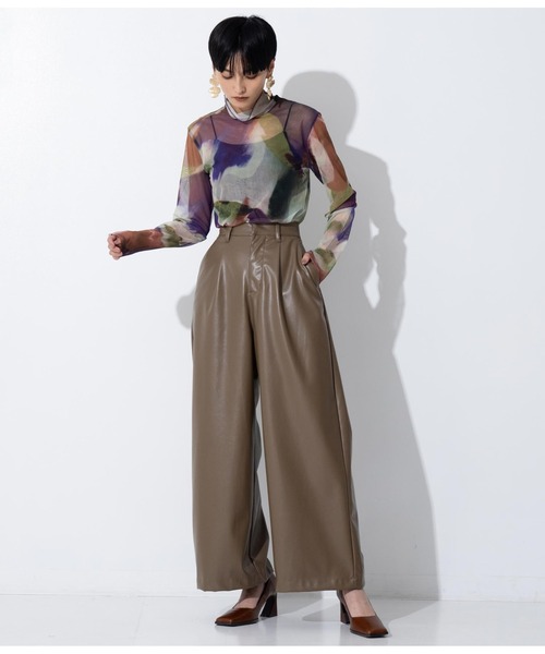 Settimissimo（セッティミッシモ）の「レザータッチタックワイドパンツ（その他パンツ・レディース・モカ/ブラック・FREE）」の10枚目の写真