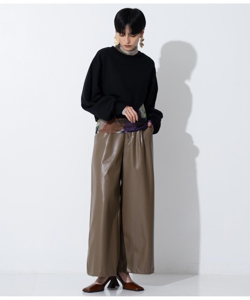 Settimissimo（セッティミッシモ）の「レザータッチタックワイドパンツ（その他パンツ・レディース・モカ/ブラック・FREE）」の9枚目の写真