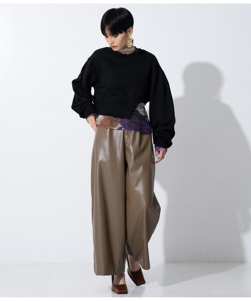 Settimissimo（セッティミッシモ）の「レザータッチタックワイドパンツ（その他パンツ・レディース・モカ/ブラック・FREE）」の8枚目の写真