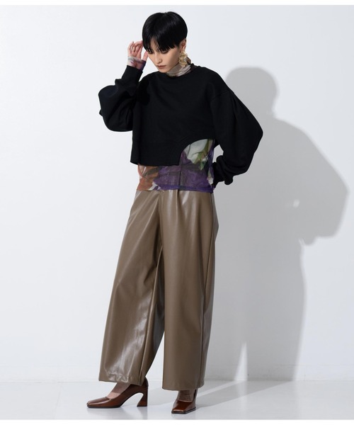 Settimissimo（セッティミッシモ）の「レザータッチタックワイドパンツ（その他パンツ・レディース・モカ/ブラック・FREE）」の7枚目の写真