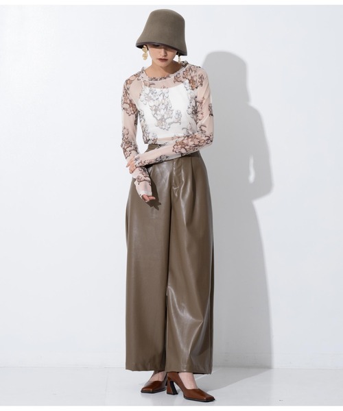 Settimissimo（セッティミッシモ）の「レザータッチタックワイドパンツ（その他パンツ・レディース・モカ/ブラック・FREE）」の13枚目の写真