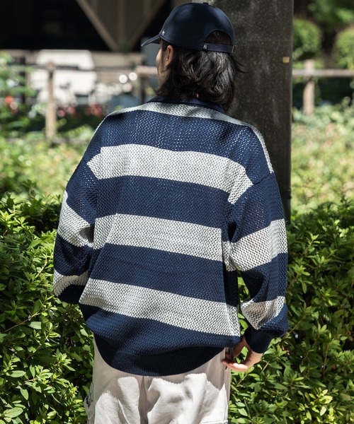 kutir(クティール)の「ワッペン付き長袖メッシュ編みボーダーポロ(ニット/セーター・メンズ・ブラック/ネイビー・MEDIUM/LARGE)」の15枚目の写真