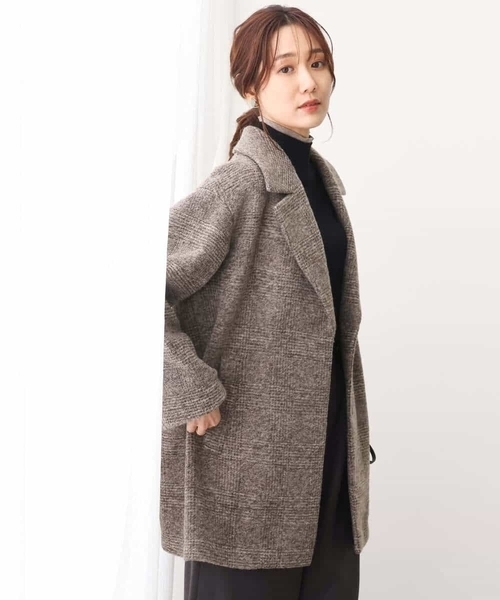 MK MICHEL KLEIN(エムケーミッシェルクラン)の「グレンチェック柄スライバーコート/雑誌掲アイテム(チェスターコート・レディース・ブラウン/グレー・38)」の3枚目の写真