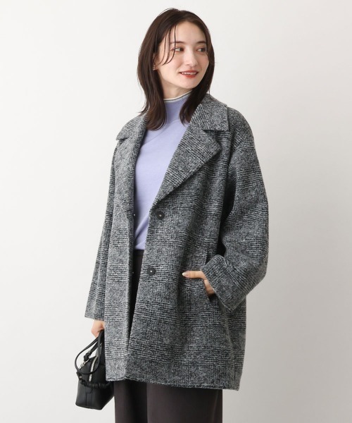 MK MICHEL KLEIN(エムケーミッシェルクラン)の「グレンチェック柄スライバーコート/雑誌掲アイテム(チェスターコート・レディース・ブラウン/グレー・38)」の2枚目の写真