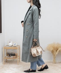 ゴールドボタン フェイクウール ロングコート