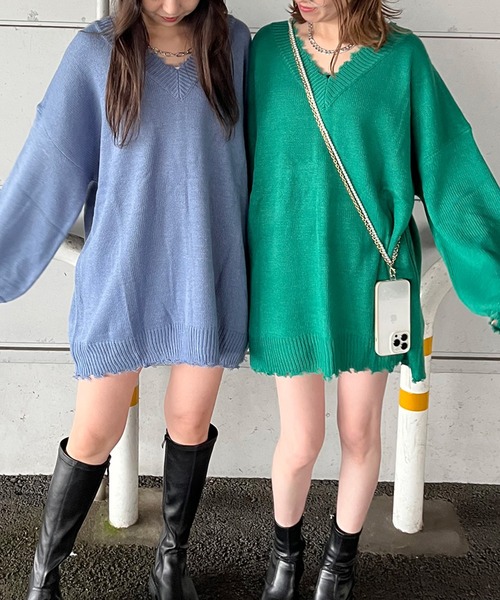 non-hedge(ノンヘッジ)の「ダメージニットチュニック(ニット/セーター・レディース・アイボリー/オレンジ/ローズ/ベージュ/ブルー/グリーン/チャコールグレー/サーモンピンク/ピンク/グレー・FREE)」の11枚目の写真