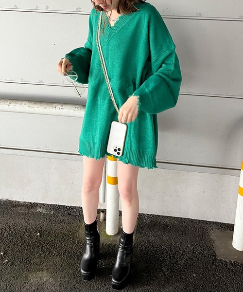 non-hedge(ノンヘッジ)の「ダメージニットチュニック(ニット/セーター・レディース・アイボリー/オレンジ/ローズ/ベージュ/ブルー/グリーン/チャコールグレー/サーモンピンク/ピンク/グレー・FREE)」の17枚目の写真