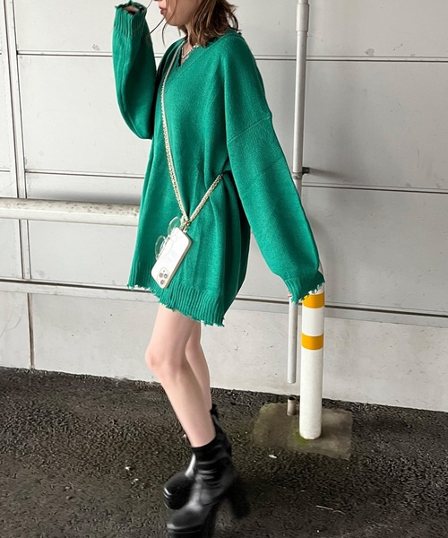 non-hedge(ノンヘッジ)の「ダメージニットチュニック(ニット/セーター・レディース・アイボリー/オレンジ/ローズ/ベージュ/ブルー/グリーン/チャコールグレー/サーモンピンク/ピンク/グレー・FREE)」の18枚目の写真