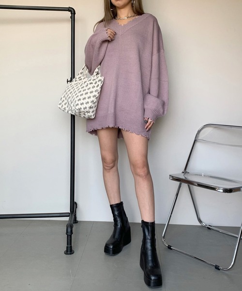 non-hedge(ノンヘッジ)の「ダメージニットチュニック(ニット/セーター・レディース・アイボリー/オレンジ/ローズ/ベージュ/ブルー/グリーン/チャコールグレー/サーモンピンク/ピンク/グレー・FREE)」の20枚目の写真
