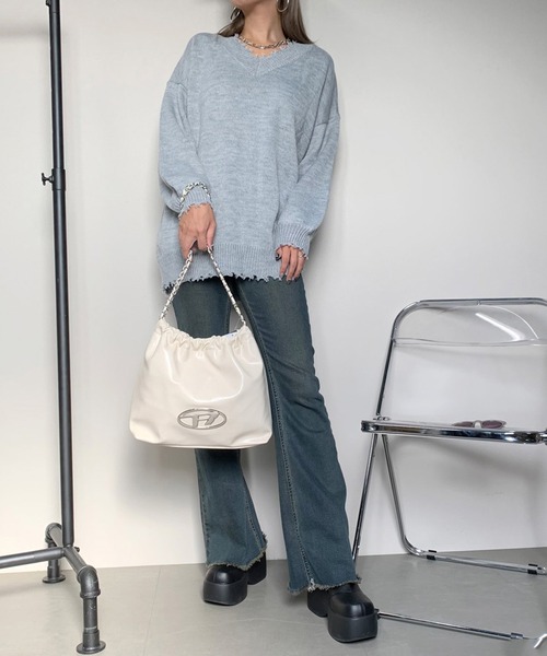 non-hedge(ノンヘッジ)の「ダメージニットチュニック(ニット/セーター・レディース・アイボリー/オレンジ/ローズ/ベージュ/ブルー/グリーン/チャコールグレー/サーモンピンク/ピンク/グレー・FREE)」の22枚目の写真