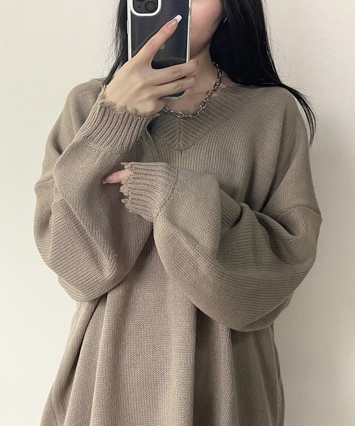 non-hedge(ノンヘッジ)の「ダメージニットチュニック(ニット/セーター・レディース・アイボリー/オレンジ/ローズ/ベージュ/ブルー/グリーン/チャコールグレー/サーモンピンク/ピンク/グレー・FREE)」の19枚目の写真