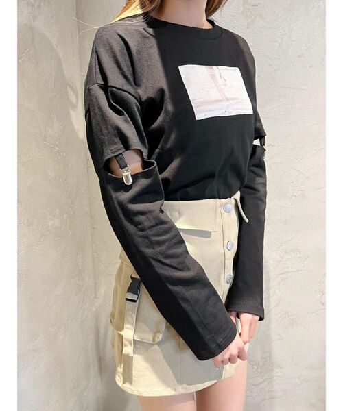 EATME（イートミー）の「ガーターデザインカットアウトTシャツ（Tシャツ/カットソー・レディース・オフホワイト/ブルー/ブラック・FREE）」の5枚目の写真