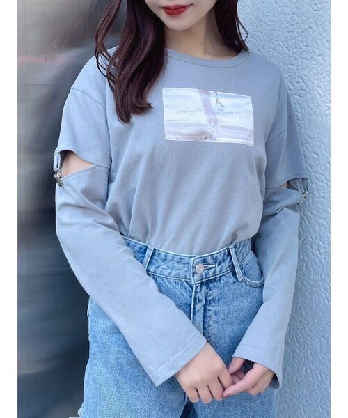 EATME（イートミー）の「ガーターデザインカットアウトTシャツ（Tシャツ/カットソー・レディース・オフホワイト/ブルー/ブラック・FREE）」の15枚目の写真