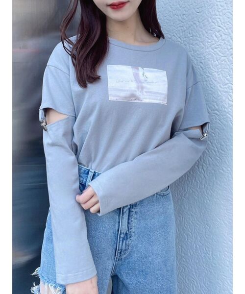 EATME（イートミー）の「ガーターデザインカットアウトTシャツ（Tシャツ/カットソー・レディース・オフホワイト/ブルー/ブラック・FREE）」の16枚目の写真