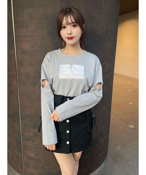 EATME（イートミー）の「ガーターデザインカットアウトTシャツ（Tシャツ/カットソー・レディース・オフホワイト/ブルー/ブラック・FREE）」の19枚目の写真