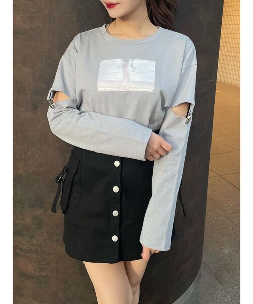 EATME（イートミー）の「ガーターデザインカットアウトTシャツ（Tシャツ/カットソー・レディース・オフホワイト/ブルー/ブラック・FREE）」の20枚目の写真