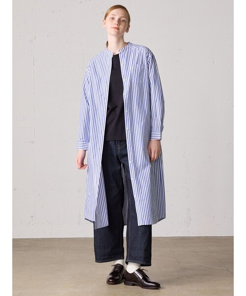 MidiUmi（ミディウミ）の「MidiUmi ワイドシャツワンピース（シャツワンピース・レディース・ブラック/オフホワイト/ブルー・FREE）」の3枚目の写真