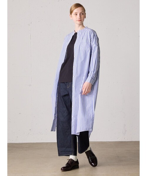 MidiUmi（ミディウミ）の「MidiUmi ワイドシャツワンピース（シャツワンピース・レディース・ブラック/オフホワイト/ブルー・FREE）」の18枚目の写真