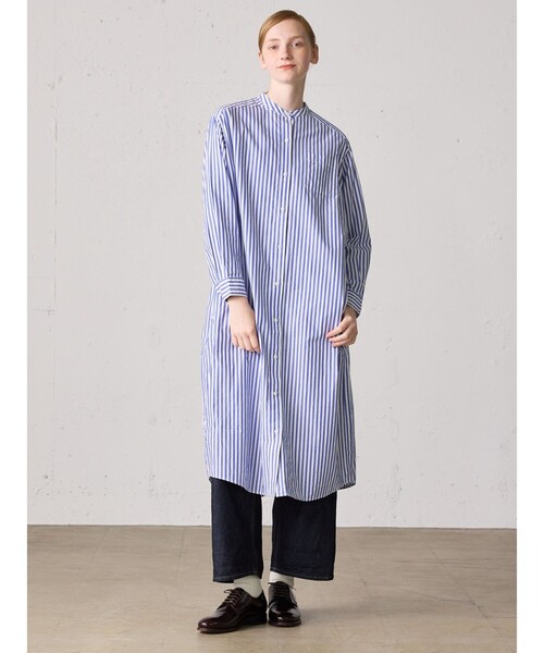 MidiUmi（ミディウミ）の「MidiUmi ワイドシャツワンピース（シャツワンピース・レディース・ブラック/オフホワイト/ブルー・FREE）」の4枚目の写真