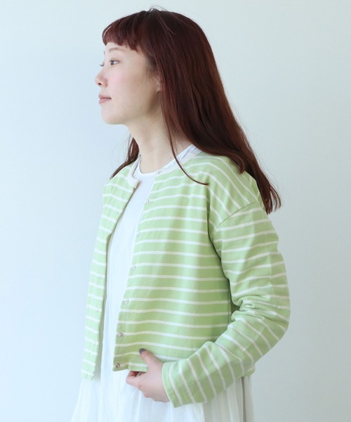 bulle de savon（ビュルデサボン）の「裏毛ボーダーカーディガン（Tシャツ/カットソー・レディース・ピンク/カーキ・FREE）」の14枚目の写真