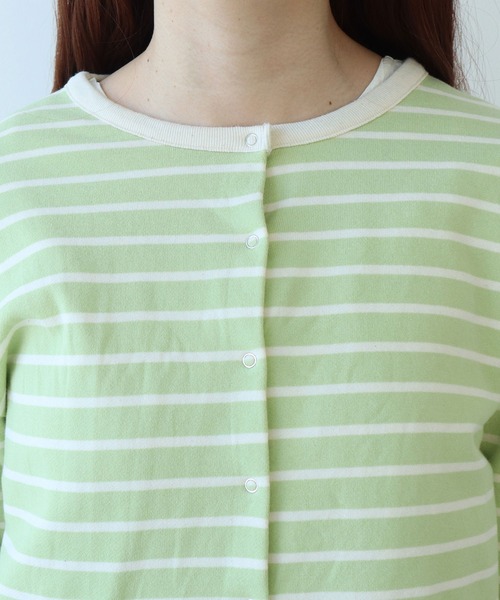 bulle de savon（ビュルデサボン）の「裏毛ボーダーカーディガン（Tシャツ/カットソー・レディース・ピンク/カーキ・FREE）」の6枚目の写真